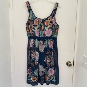Anthropology Moulinette Soeurs Floral Navy Mini Dress 100% silk lined festival